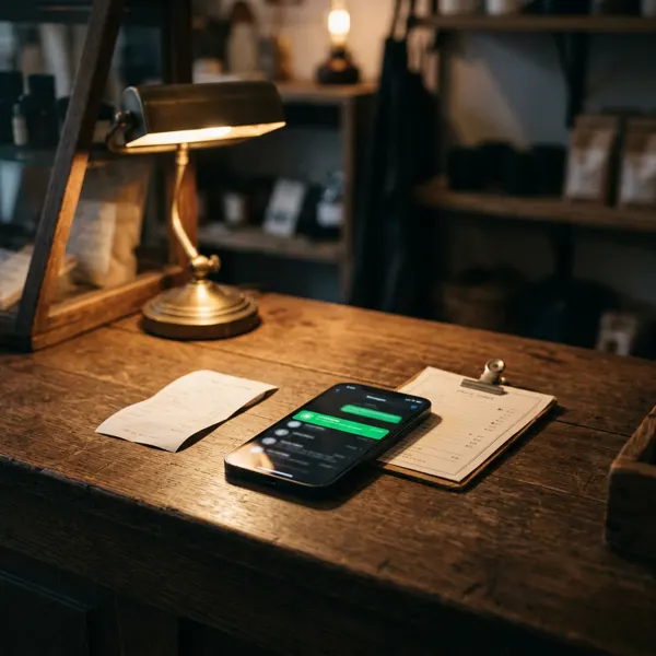 Celular no balcão com uma conversa sem resposta em destaque